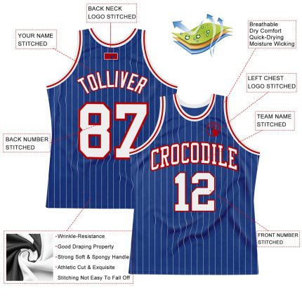 Custom Name Number Personalized Basketball Jersey White Red Royal Pinstripe Personalized Royal White Pinstripe White-Red
