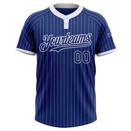 Custom Name and Number Personalized Unisex Softball Jersey - Royal White Pinstripe Two-Button Design Personalized Royal White