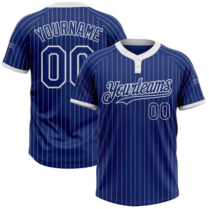 Custom Name and Number Personalized Unisex Softball Jersey - Royal White Pinstripe Two-Button Design Personalized Royal White