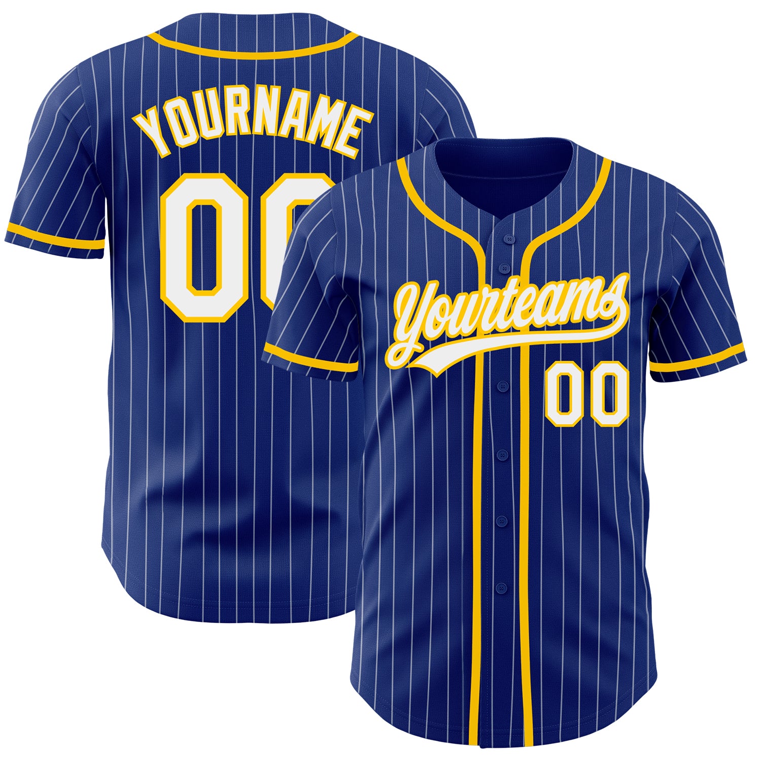 Personalized Custom Name Number Yellow Authentic Baseball Jersey - Royal White Pinstripe Design Personalized Royal White