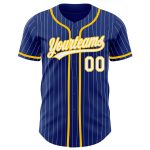 Personalized Custom Name Number Yellow Authentic Baseball Jersey - Royal White Pinstripe Design Personalized Royal White