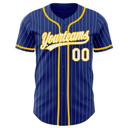 Personalized Custom Name Number Yellow Authentic Baseball Jersey - Royal White Pinstripe Design Personalized Royal White