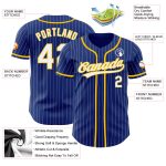 Personalized Custom Name Number Yellow Authentic Baseball Jersey - Royal White Pinstripe Design Personalized Royal White