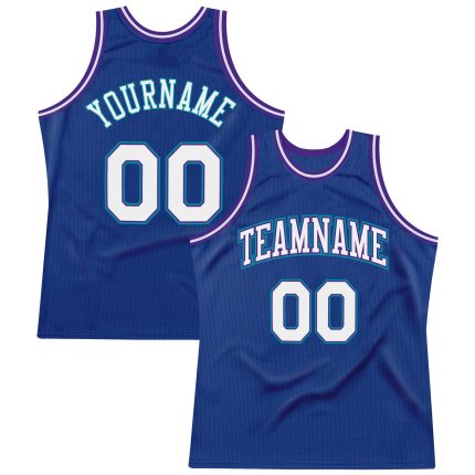 Custom Name and Number Authentic Throwback Basketball Jersey - Personalized Royal White-Purple Design Personalized Royal