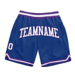 Custom Name and Number Basketball Shorts - Authentic Royal White-Purple Throwback Design Personalized Royal White-Purple