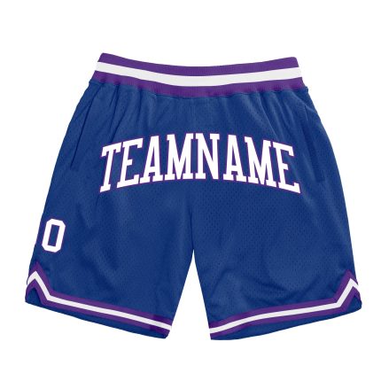 Custom Name and Number Basketball Shorts - Authentic Royal White-Purple Throwback Design Personalized Royal White-Purple
