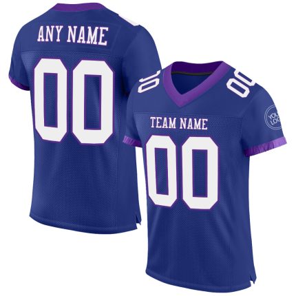 Custom White-Purple Mesh Football Jersey - Personalized Authentic Design Personalized Royal White-Purple Mesh Authentic Football
