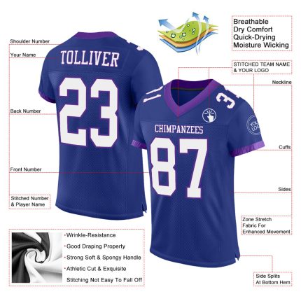 Custom White-Purple Mesh Football Jersey - Personalized Authentic Design Personalized Royal White-Purple Mesh Authentic Football