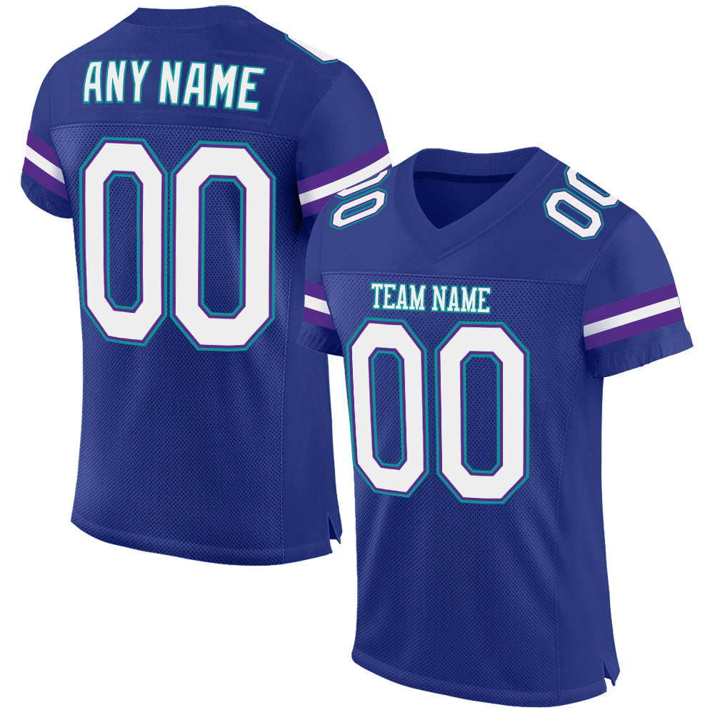 Custom Name Number Personalized Football Jersey - Royal White Purple Mesh Authentic Team Jersey Personalized Royal White-Purple