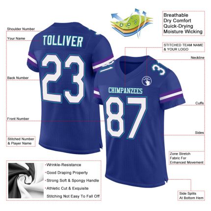 Custom Name Number Personalized Football Jersey - Royal White Purple Mesh Authentic Team Jersey Personalized Royal White-Purple