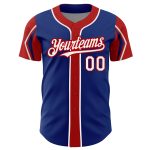 Custom Name and Number Authentic Baseball Jersey - Personalized Royal White-Red Colors, 3 Arm Shapes Personalized Royal White-Red