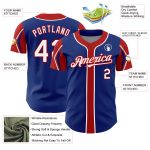 Custom Name and Number Authentic Baseball Jersey - Personalized Royal White-Red Colors, 3 Arm Shapes Personalized Royal White-Red