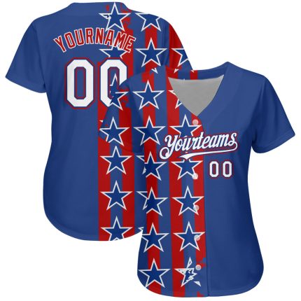 Custom Name and Number 3D American Flag Baseball Jersey - Personalized Royal White Red Authentic Team Jersey Personalized