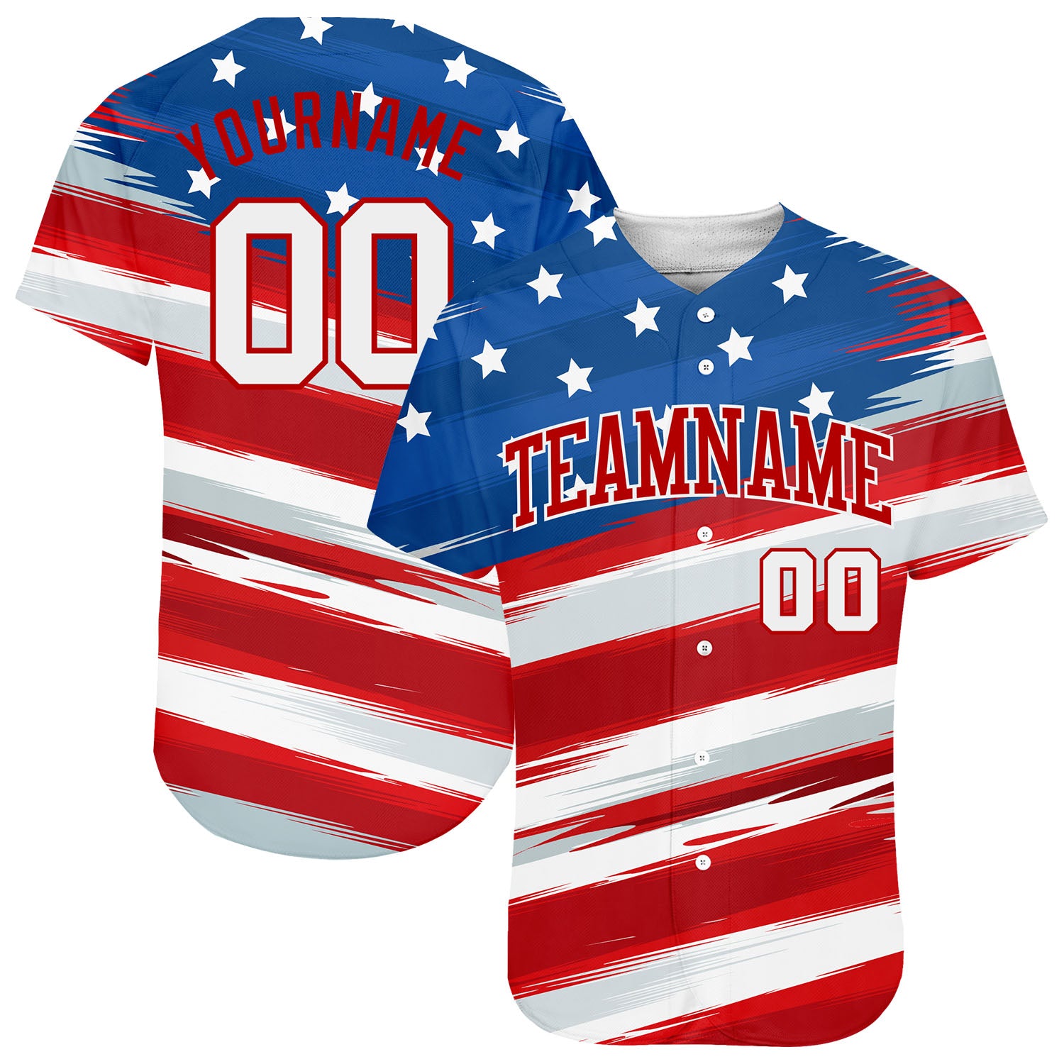 Personalized 3D American Flag Baseball Jersey - Custom Name & Number, Royal White-Red Team Colors Personalized Royal White-Red