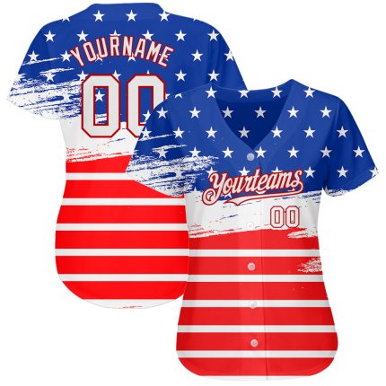Custom Name and Number 3D American Flag Baseball Jersey, Personalized Royal White-Red Fashion Team Apparel Personalized Royal