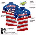 Custom Name and Number 3D American Flag Golf Polo Shirt - Personalized White-Red Performance Team Shirt Personalized Royal