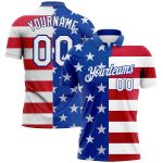 Personalized 3D American Flag Golf Polo Shirt with Custom Name and Number - Royal White Red Performance Team Apparel Personalized