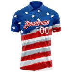 Custom Name and Number 3D American Flag Golf Polo Shirt - Personalized White-Red Performance Team Shirt Personalized Royal