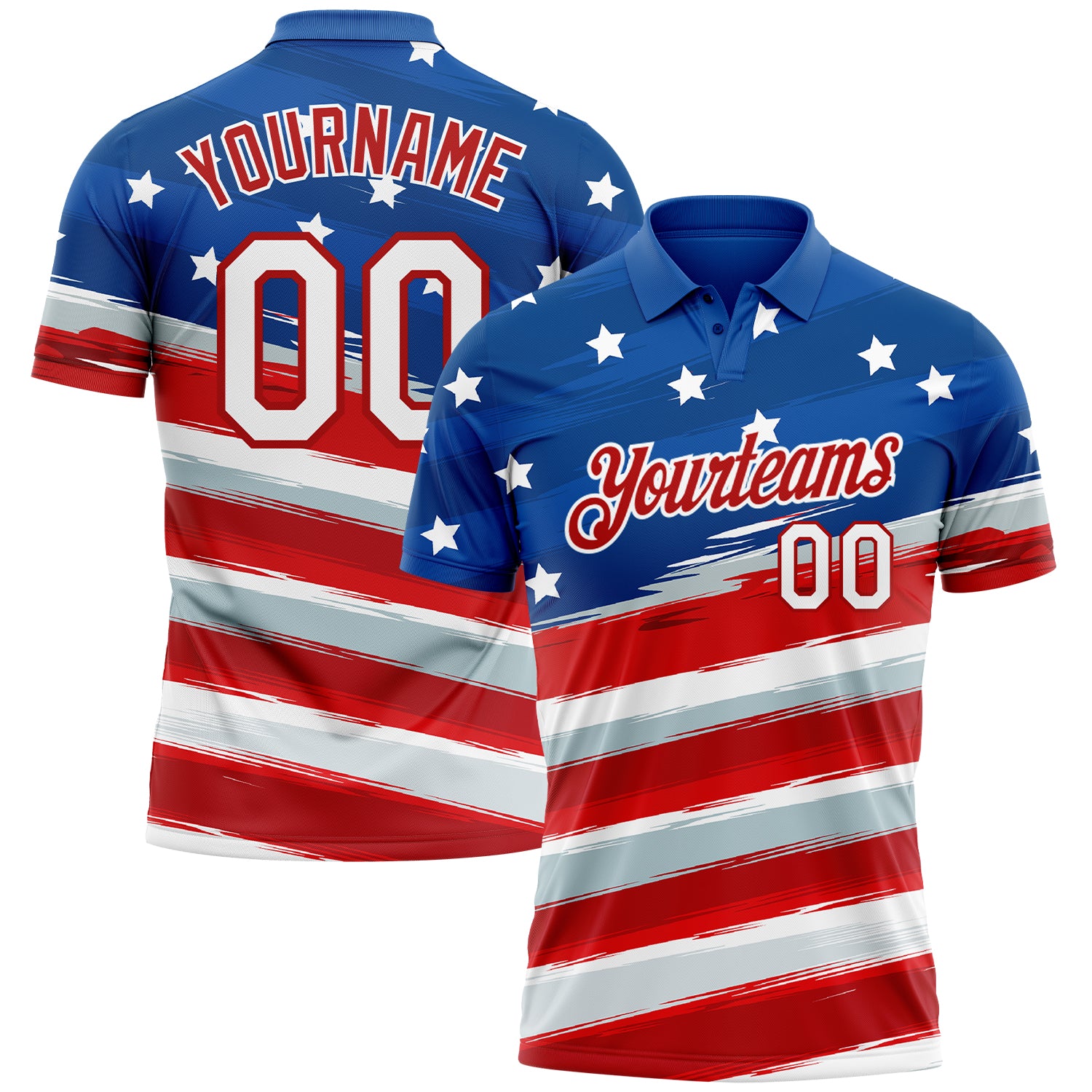 Custom Name and Number 3D American Flag Golf Polo Shirt - Personalized White-Red Performance Team Shirt Personalized Royal