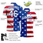 Personalized 3D American Flag Golf Polo Shirt with Custom Name and Number - Royal White Red Performance Team Apparel Personalized