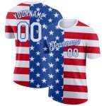 Custom 3D American Flag Performance T-Shirt with Personalized Name and Number - Royal White-Red Personalized Royal White-Red