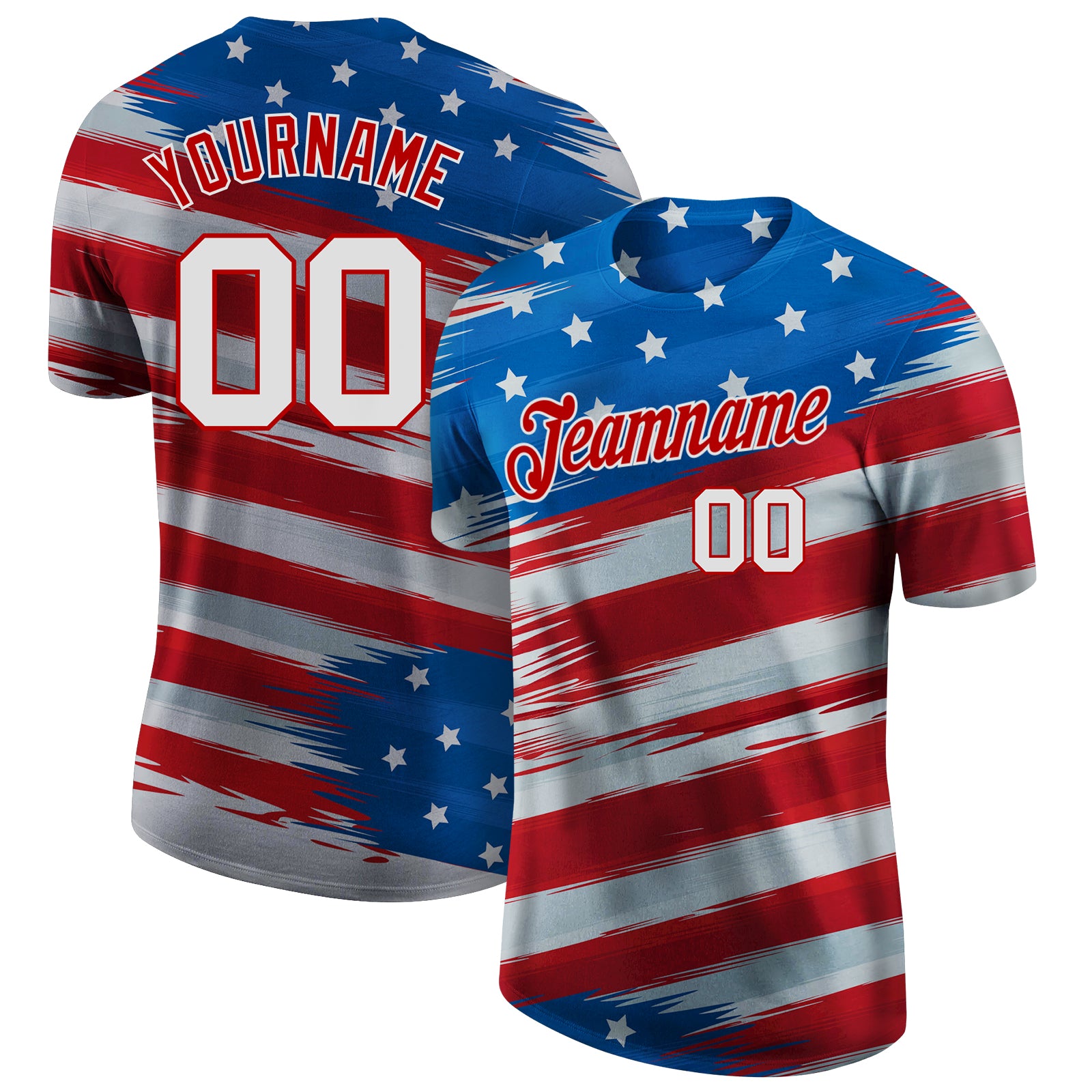 Personalized 3D American Flag Performance T-Shirt - Royal White and Red Design Personalized Royal White-Red 3D American Flag