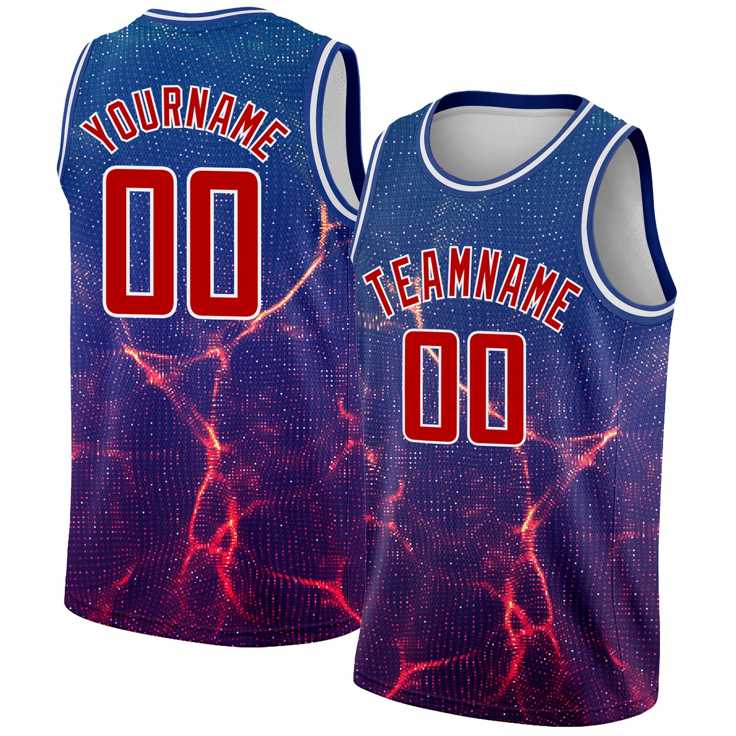 Personalized Abstract Basketball Jersey with Custom Name and Number, Royal White-Red 3D Pattern, Violet Wave Design Personalized