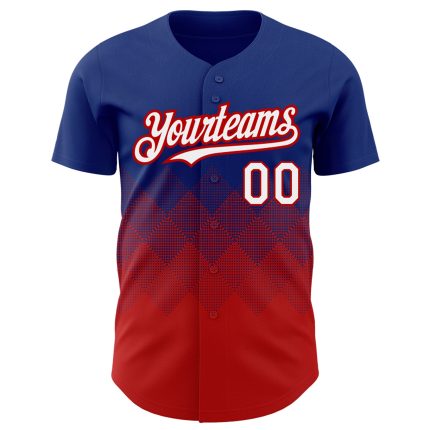 Custom Name and Number Authentic Baseball Jersey - Personalized Royal White-Red 3D Gradient Square Pattern Design Personalized