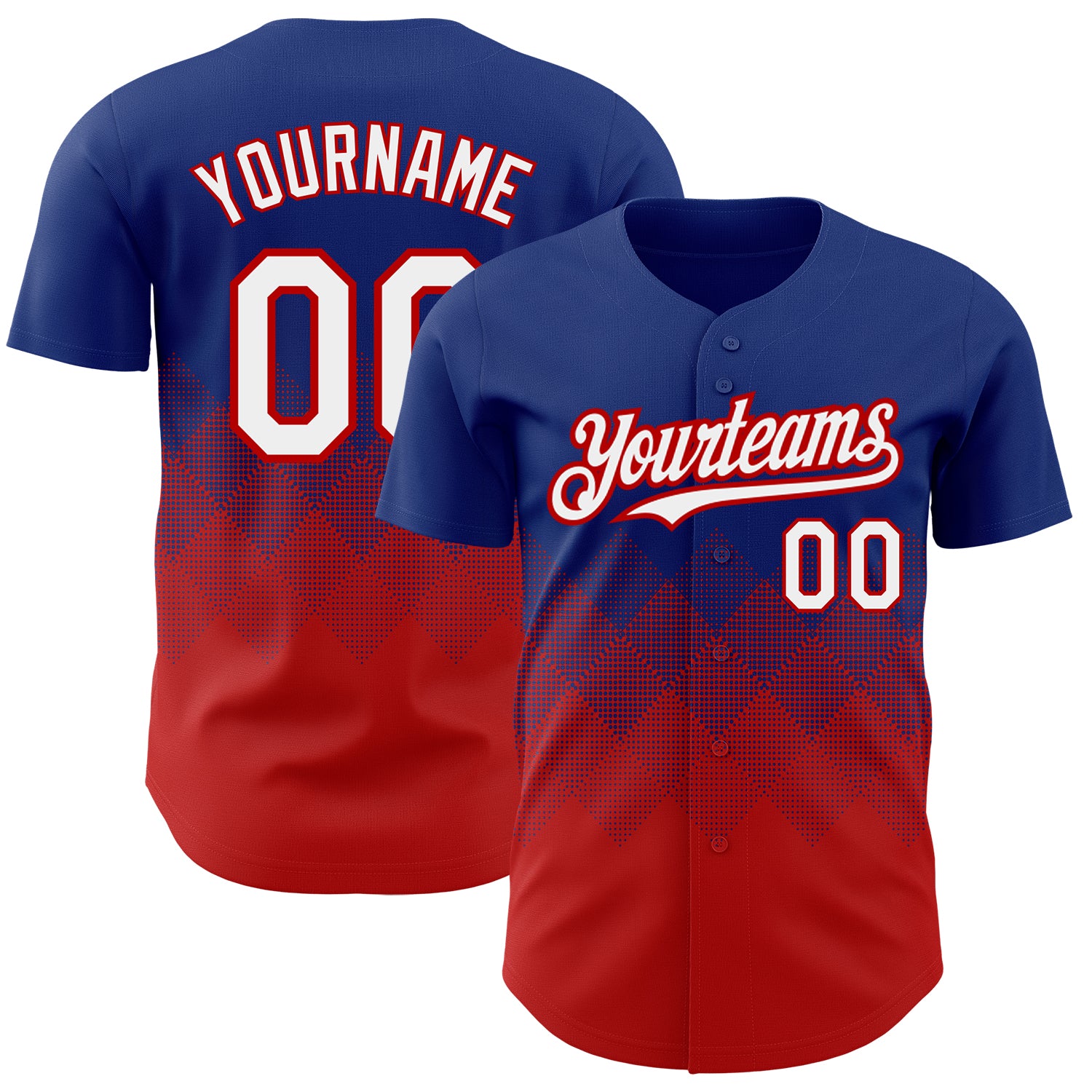 Custom Name and Number Authentic Baseball Jersey - Personalized Royal White-Red 3D Gradient Square Pattern Design Personalized