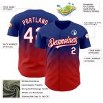 Custom Name and Number Authentic Baseball Jersey - Personalized Royal White-Red 3D Gradient Square Pattern Design Personalized