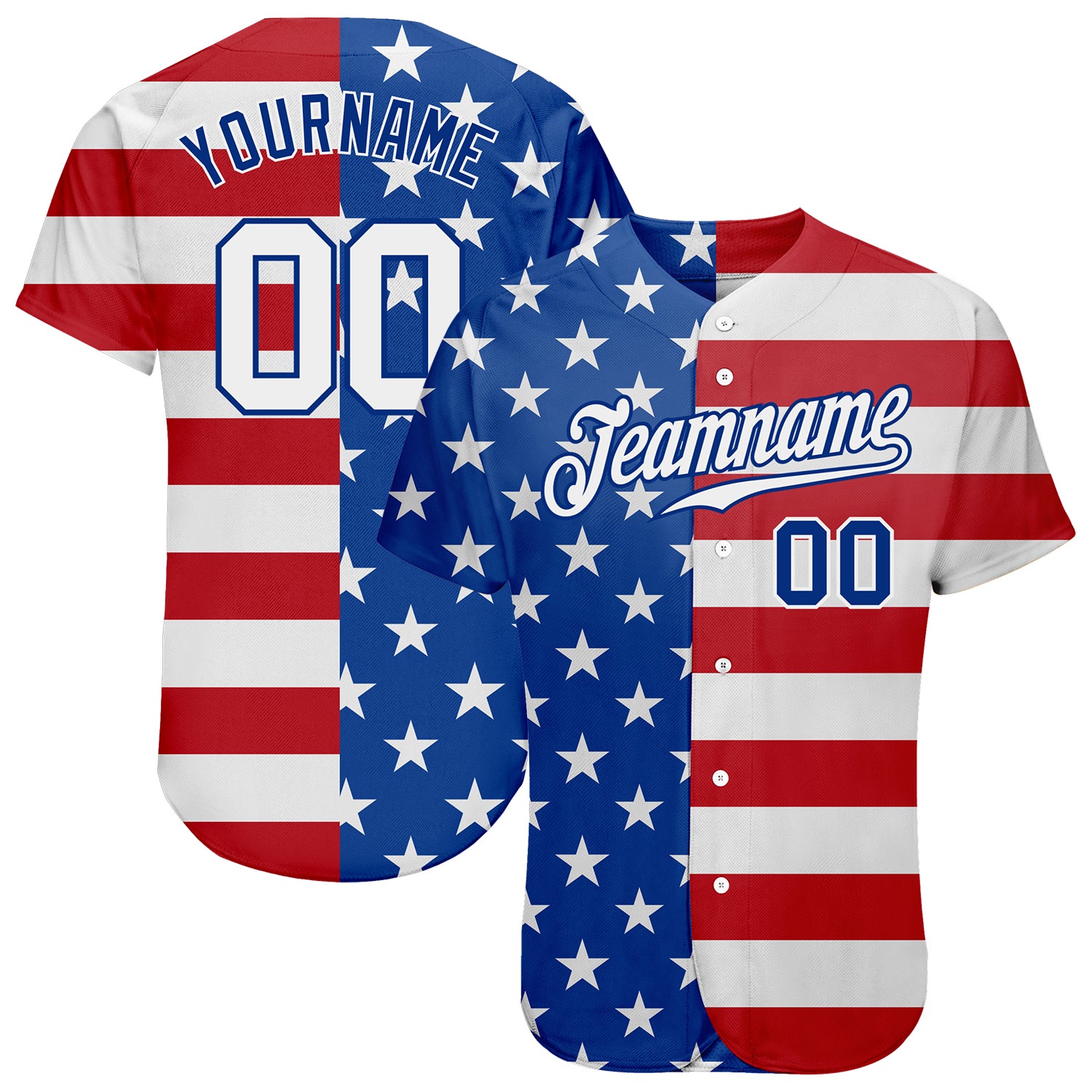 Custom Name Number American Flag Baseball Jersey - Personalized Royal White Red Fashion Team Jersey Personalized Royal White-Red