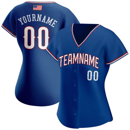 Custom American Flag Baseball Jersey - Personalized White-Red Team Jersey with Name and Number Personalized Royal White-Red