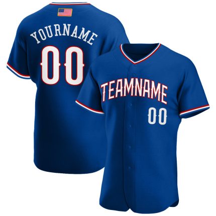 Custom American Flag Baseball Jersey - Personalized White-Red Team Jersey with Name and Number Personalized Royal White-Red