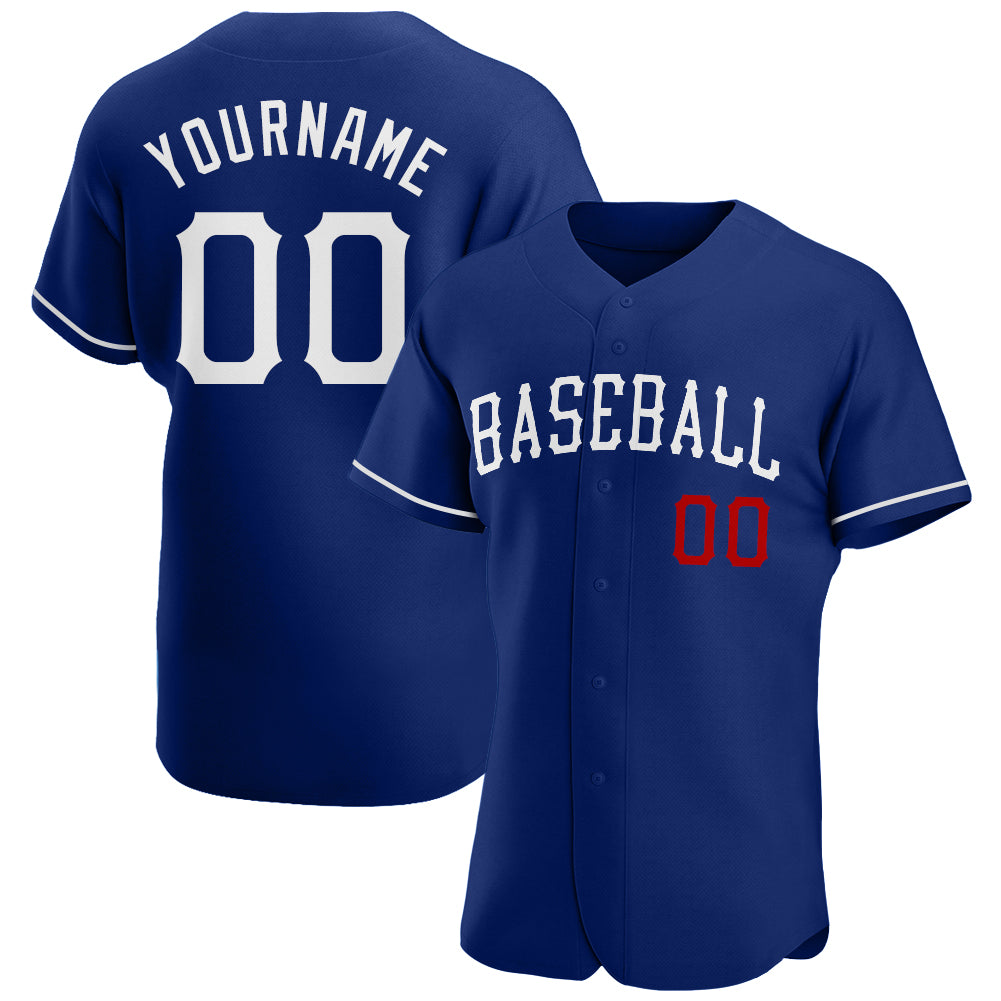 Personalized Authentic Baseball Jersey in Royal White and Red Colors Personalized Royal White-Red Authentic Baseball Jersey