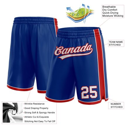 Custom Name and Number Authentic Basketball Shorts - Personalized Royal White-Red Team Shorts Personalized Royal White-Red