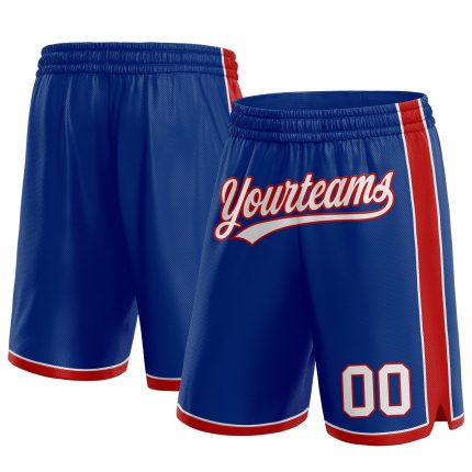 Custom Name and Number Authentic Basketball Shorts - Personalized Royal White-Red Team Shorts Personalized Royal White-Red