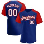 Custom white and red raglan sleeve baseball jersey