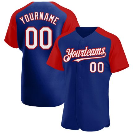 Custom white and red raglan sleeve baseball jersey