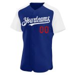 Custom Name and Number Personalized Royal White-Red Baseball Jersey with Authentic Raglan Sleeves Personalized Royal White-Red