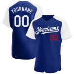 Custom Name and Number Personalized Royal White-Red Baseball Jersey with Authentic Raglan Sleeves Personalized Royal White-Red
