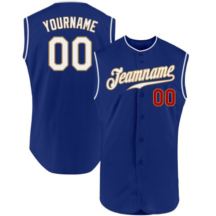 Personalized Sleeveless Baseball Jersey - Authentic Royal White-Red Design Personalized Royal White-Red Authentic Sleeveless