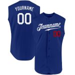 Custom Name and Number Personalized Authentic Baseball Jersey, Royal White-Red Sleeveless Team Apparel Personalized Royal
