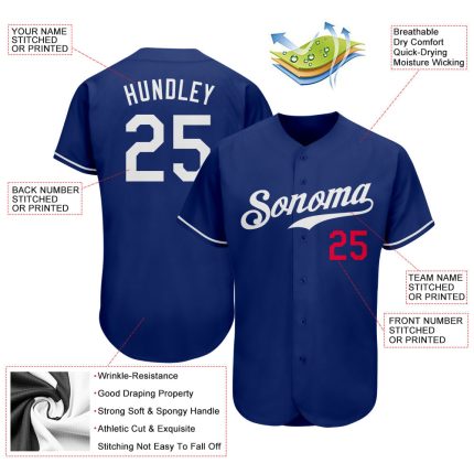 Personalized Custom Softball Jersey with Name and Number - Royal White-Red Authentic Design Personalized Royal White-Red
