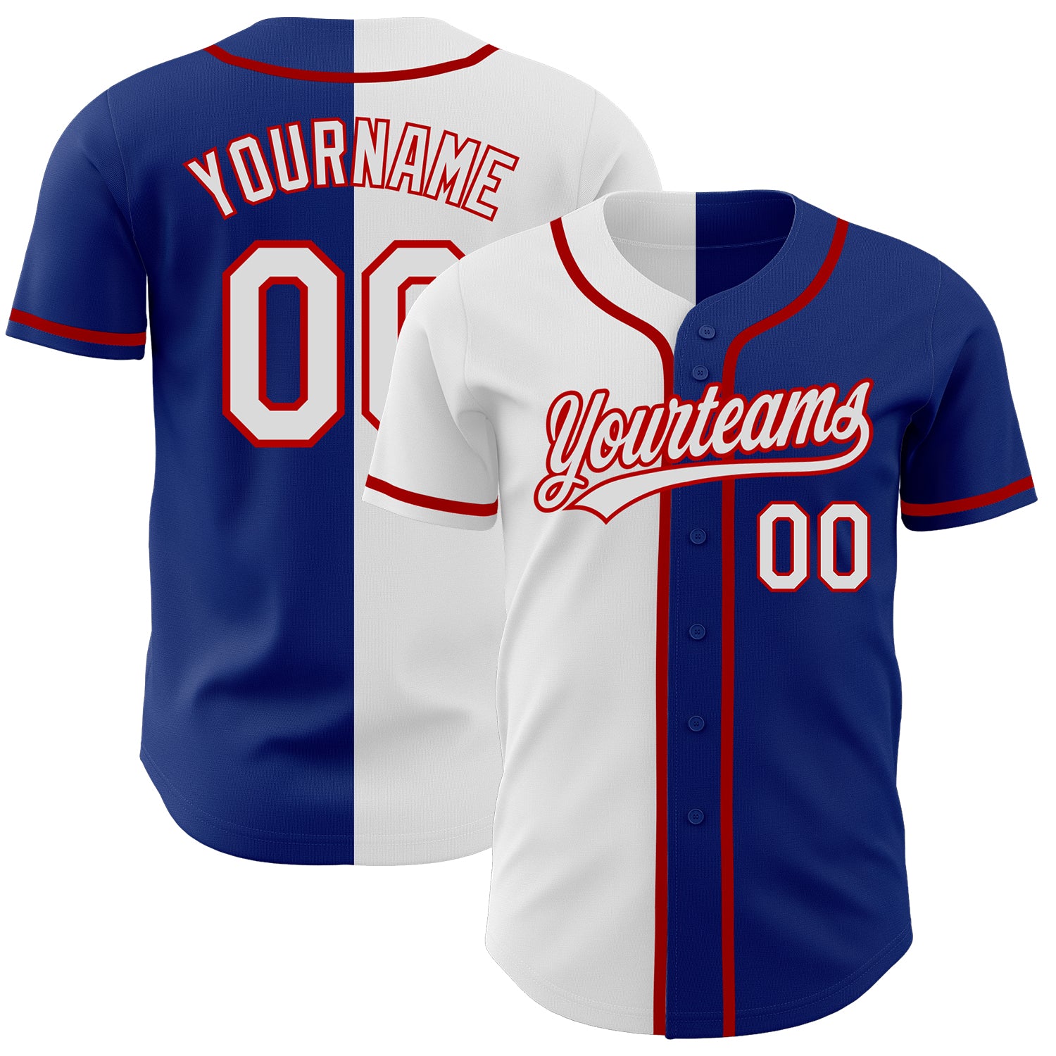 Custom Name and Number Authentic Split Fashion Baseball Jersey - Personalized Royal White-Red Team Apparel Personalized Royal