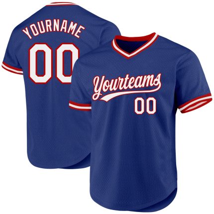 Custom Name and Number Personalized Authentic Throwback Baseball Jersey - Royal White-Red Design Personalized Royal White-Red