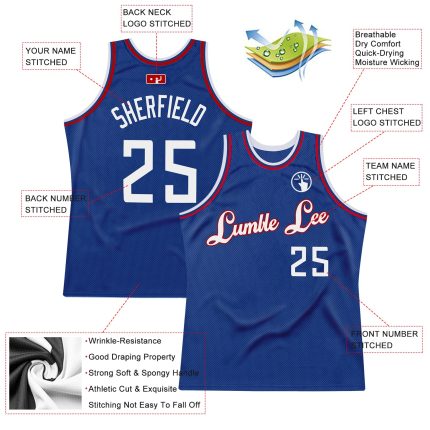 Personalized Authentic Basketball Jersey - Royal White-Red Throwback Design Personalized Royal White-Red Authentic Throwback