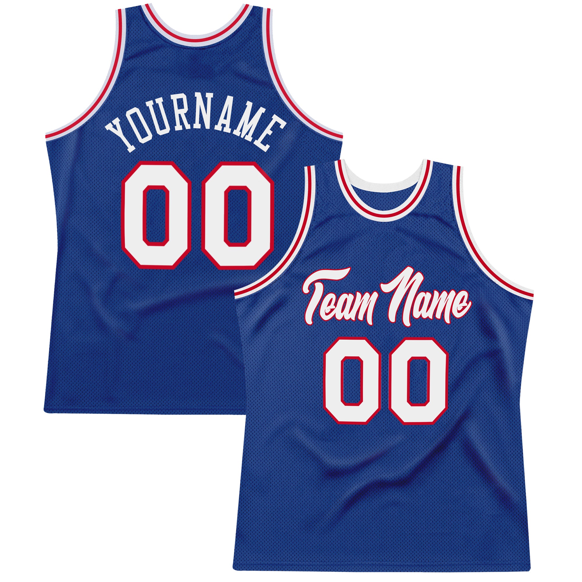 Custom Name and Number Basketball Jersey - Authentic Throwback Royal White-Red Design Personalized Royal White-Red Authentic