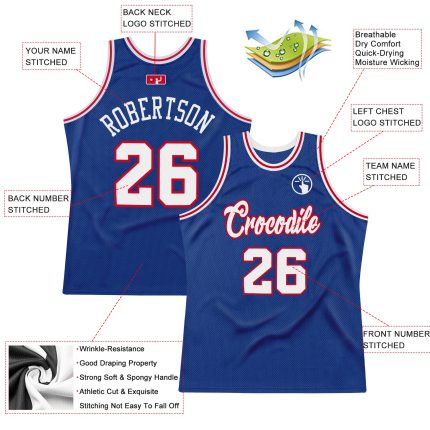 Custom Name and Number Basketball Jersey - Authentic Throwback Royal White-Red Design Personalized Royal White-Red Authentic