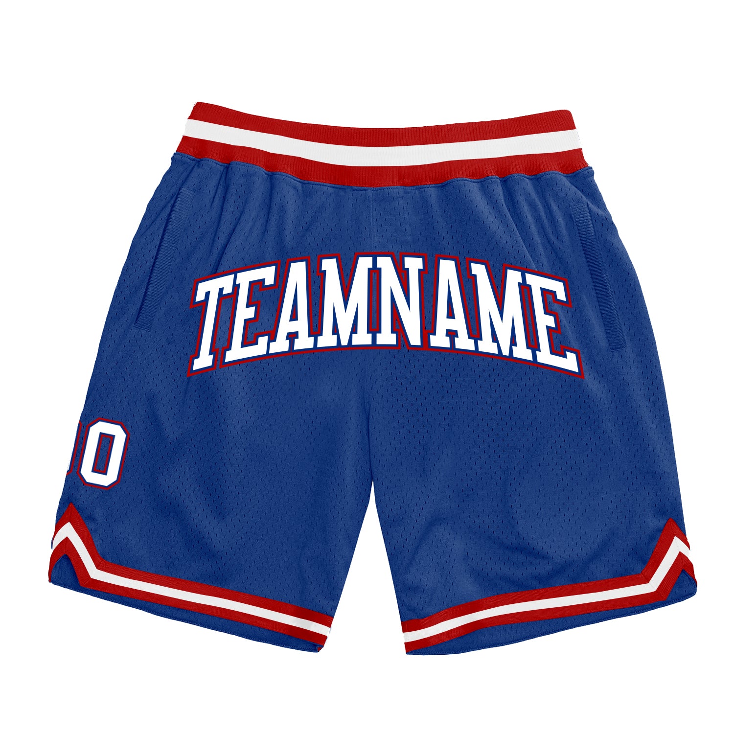 Personalized Authentic Basketball Shorts - Royal White-Red Throwback Style Personalized Royal White-Red Authentic Throwback