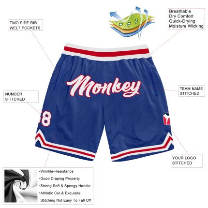 Custom Name Number Personalized Royal White Red Throwback Basketball Shorts Authentic Personalized Royal White-Red Authentic